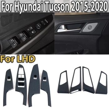 Auto Loga Pacēlāja Slēdzis Pogu Paneļa Slēdzis Melns, Par Hyundai Tucson 2015 2016 2017 2018 2019 2020 Oglekļa Šķiedras Interjera Uzlīmes