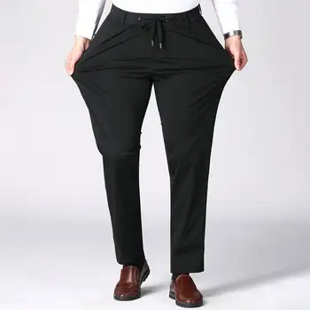 Stretchy Gadījuma Bikses ar Augstu Vidukļa Elastīga Josta Aukliņu Kabatas Stilīgs Vīriešu Biznesa Uzvalks Bikses